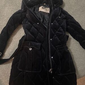 Velvet Down Coat with Hood: Burberry London XS Jacket